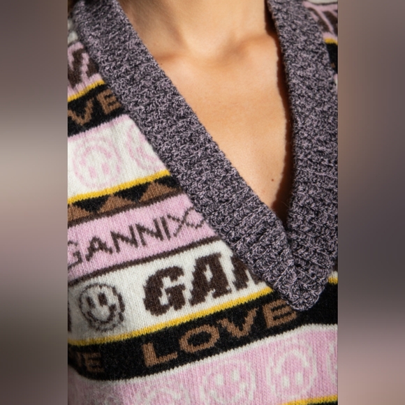 Ganni 23SS Multicolor Graphic Wool Knit Vest Size S - Picture 6 of 10
